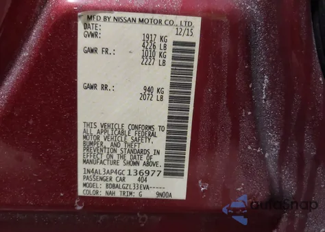 2016 Nissan Altima 2.5 S z USA, uszkodzony, nr VIN 1N4AL3AP4GC136977